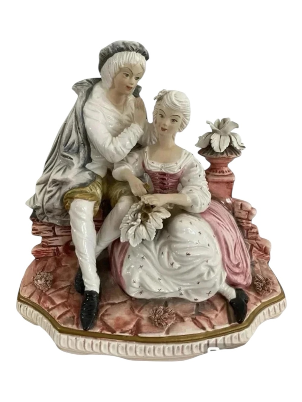 Antique European Porcelain Man And Woman Garden Large Figurine Lovers Courtship
